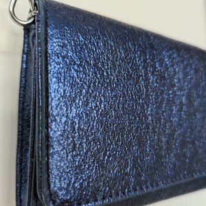 BANANA REPUBLIC Metallic blue vegan leather wallet purse w/ removable chain